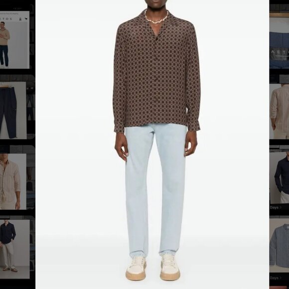 Sandro Brown Print Satin Shirt in Medium - Picture 2 of 7